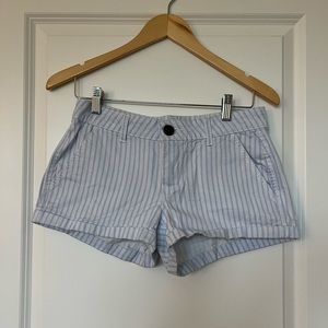 Blue and white striped jeans shorts